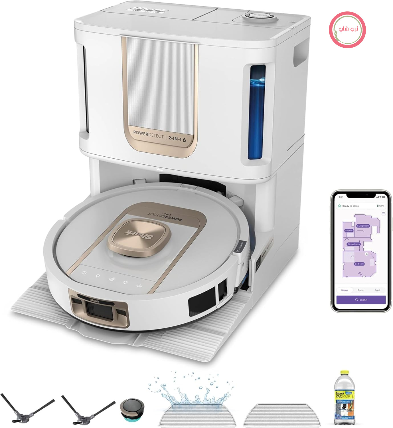جاروبرقی رباتی Shark ThermaCharged - جاروبرقی رباتی Essential PowerDetect برای کارهای خیس و خشک، تشخیص کثیفی، تشخیص کف، تمیز کردن خودکار، تشخیص لبه، فناوری NeverStuck، ۳ ساعت تمیز کردن مداوم