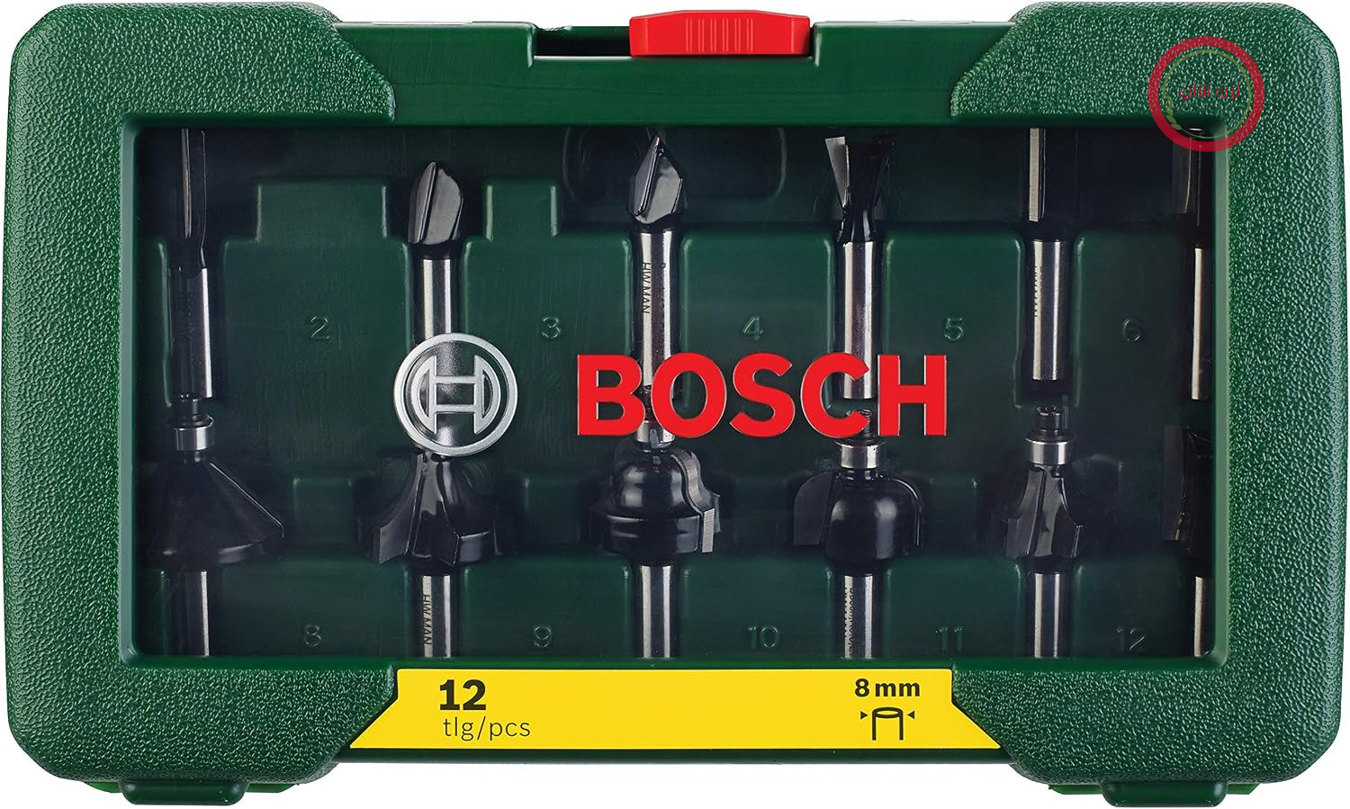 مجموعه برش کاربیدی ۱۲ تکه بوش (برای چوب، قطر ساقه ۸ میلی‌متر، لوازم جانبی فرز) Bosch