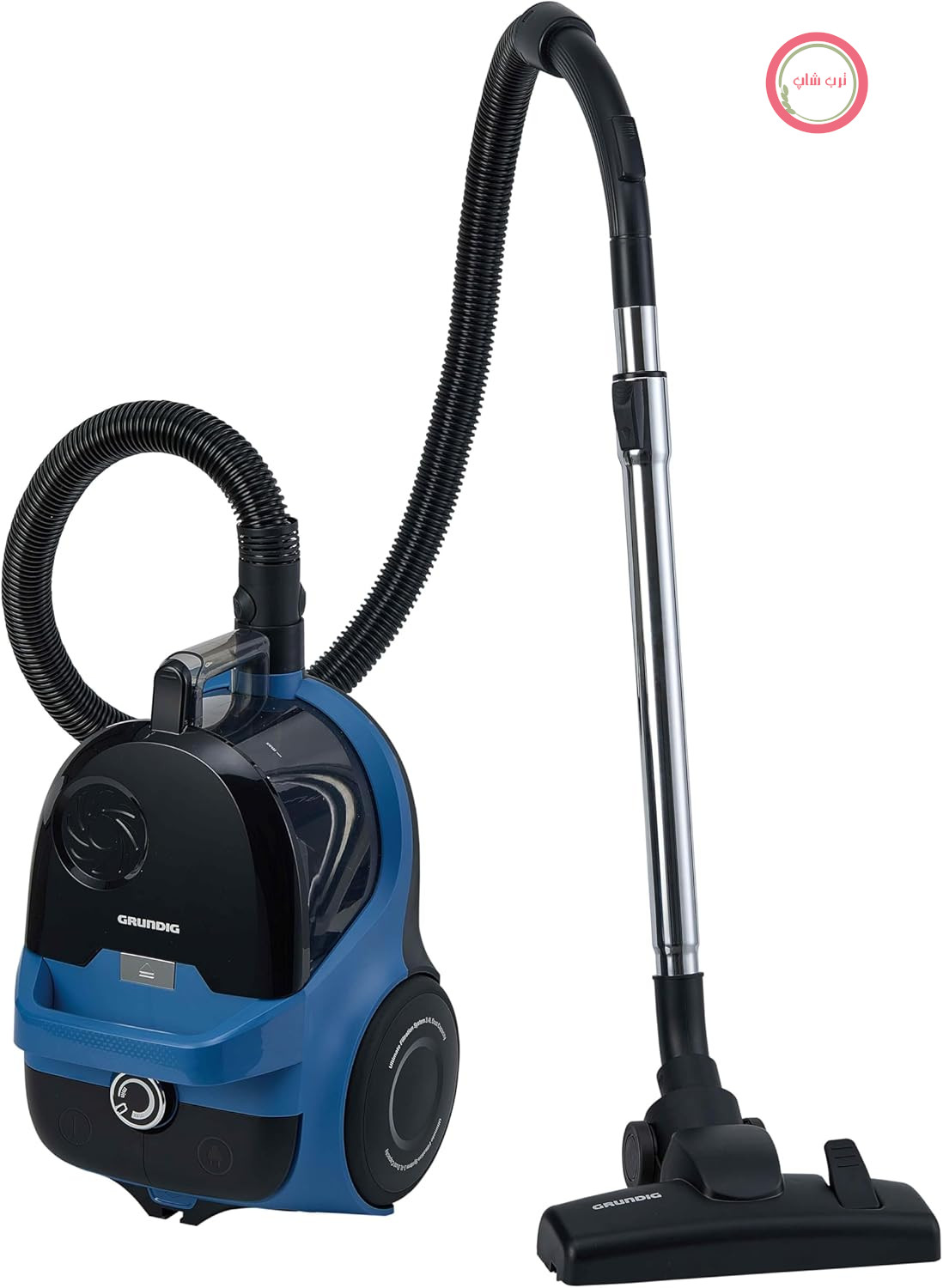 جاروبرقی بدون کیسه Grundig VCC 6570، مخزن گرد و غبار ۳.۴ لیتری، ۸۹۰ وات، فیلتر HEPA H13 و شعاع عملکرد ۷.۷ متر، بهداشتی و راحت، آبی/مشکی