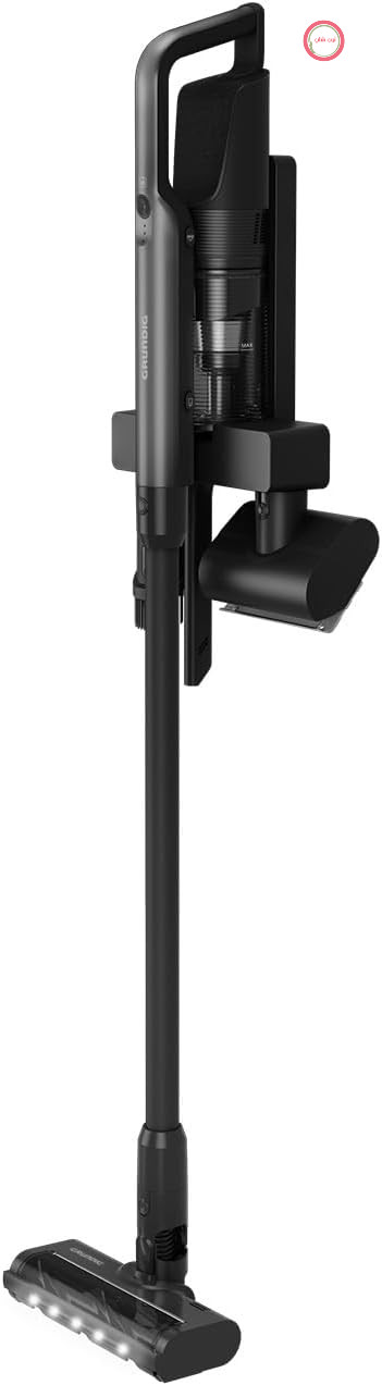 جاروبرقی بی‌سیم دو کاره Grundig VCP 5430 با فناوری TrayClean، برس توربو برقی با چراغ LED، 2 سطح مکش، قدرت موتور 250 وات، مخزن گرد و غبار 550 میلی‌لیتر، زمان کارکرد تا 40 دقیقه، مشکی
