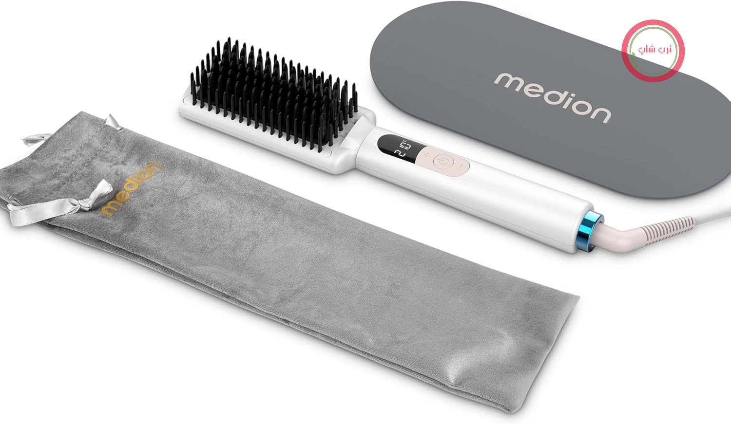 برس صاف کننده MEDION HB1 (اتو و برس صاف کننده، صاف کننده مو با فناوری یون، 5 حالت حرارت قابل تنظیم، 165 تا 210 درجه. در حالت ایده‌آل با سشوار ما قابل ترکیب است) سفید