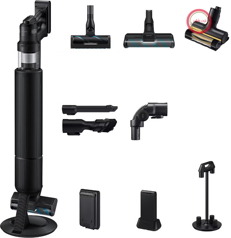 جارو شارژی سامسونگ Samsung مدل Samsung مدل VS90F40DEK/WA Bespoke Jet Ultra Complete Extra، جاروبرقی بی‌سیم، ایستگاه تمیز کردن، قدرت ۴۰۰ وات، عمر باتری تا ۱۶۰ دقیقه، مشکی براق